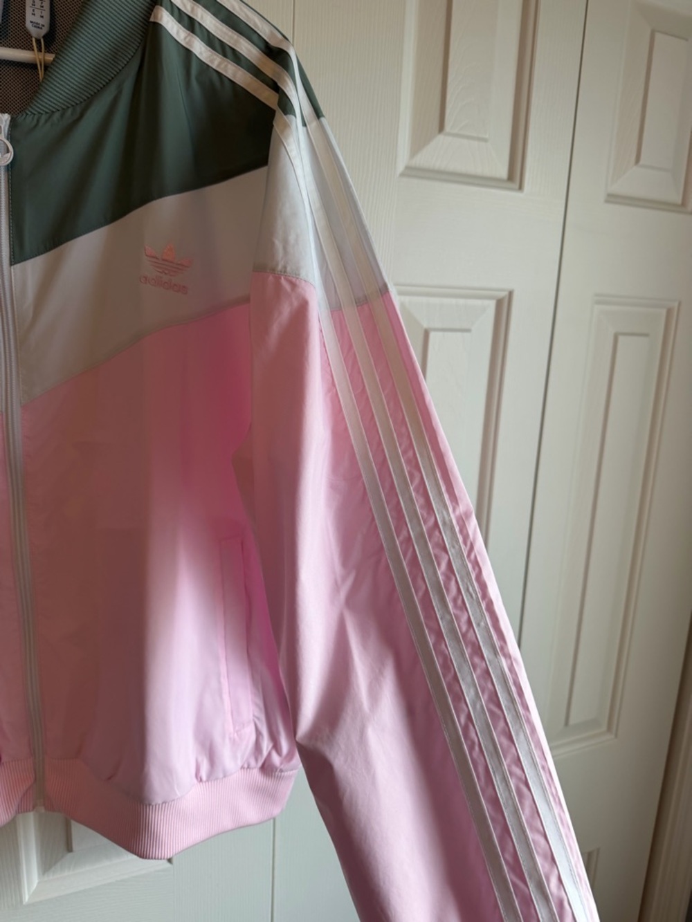 adidas Colorblock Track Jacket in Sage, White & Light Pink - Picture 3 of 6